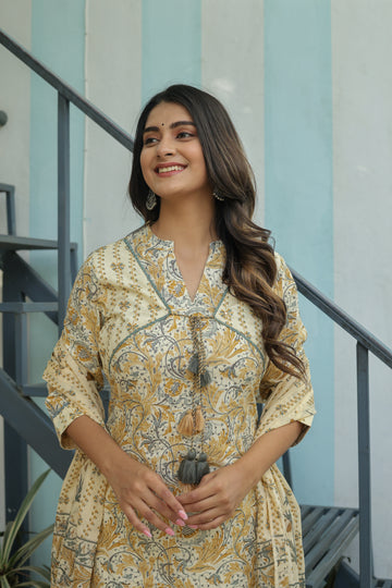 Cotton Yellow 3 Pc Suit