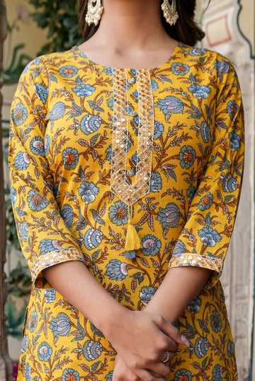 Cotton 3 Pc Set Yellow Flower Print