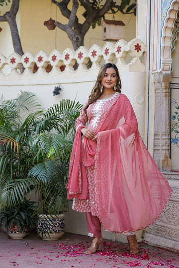 Pink Coloured Kurta with Pant and Dupatta