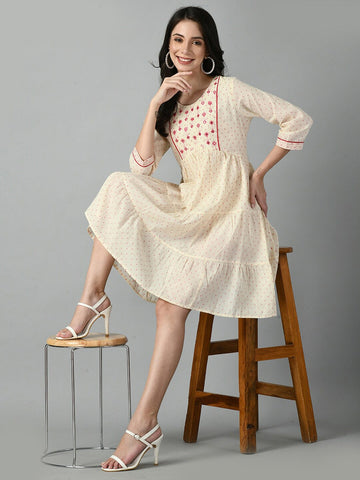 Cream Color Embroidery Dress