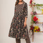 Black Colour Flower Print 3 Piece Kurta with Pant and Dupatta