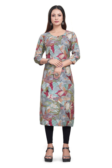 Multicolour Digital Print Straight Kurti Muslin