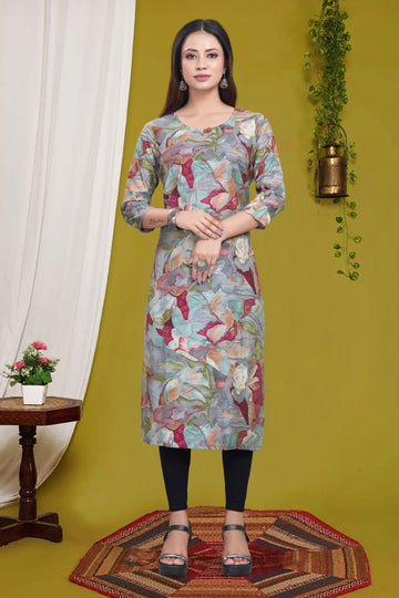 Multicolour Digital Print Straight Kurti Muslin