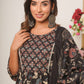 Black Colour Flower Print 3 Piece Kurta with Pant and Dupatta