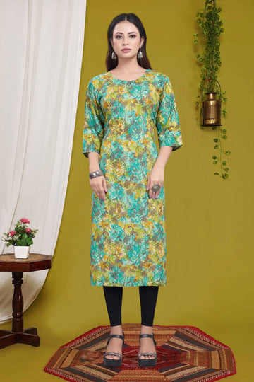 Parrot Green Kurti - Muslin