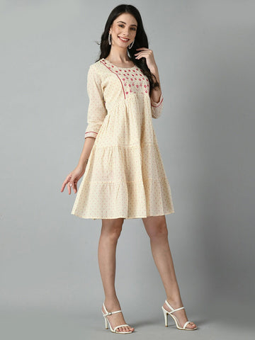 Cream Color Embroidery Dress