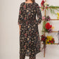 Black Colour Flower Print 3 Piece Kurta with Pant and Dupatta