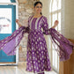 Purple Ikkat Printed 3 Piece Suit with Dupatta and Pant