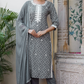 Grey Coloured Kurta with Pant and Dupatta