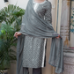 Grey Coloured Kurta with Pant and Dupatta