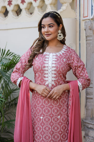 Pink Coloured Kurta with Pant and Dupatta