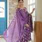 Purple Ikkat Printed 3 Piece Suit with Dupatta and Pant