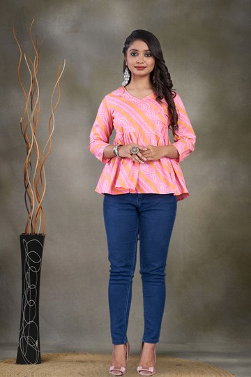 Angrakha Style Cotton Pink Top