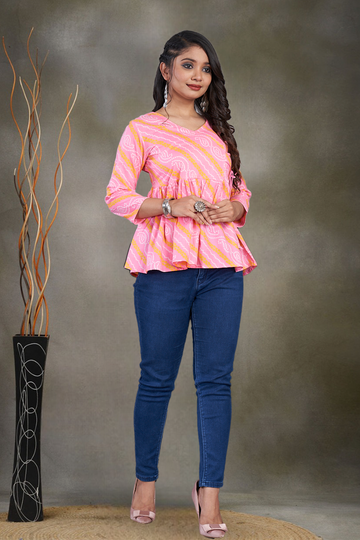 Angrakha Style Cotton Pink Top