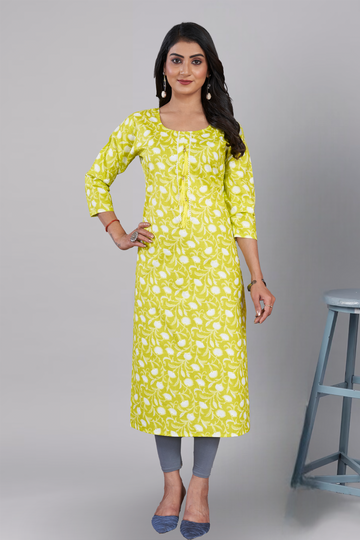 Neon Green Straight Kurti