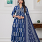 Cotton 3 Pc Suit Block Print Blue