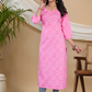 Light Pink Bandhani Printed Straight Kurti