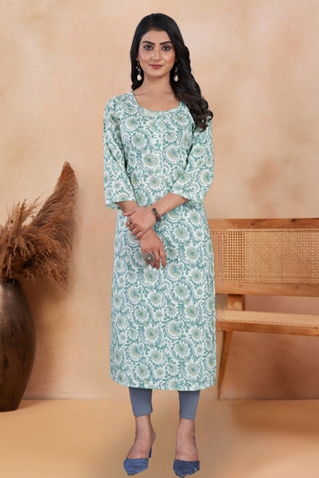 Green Kalamkari Printed Straight Kurti