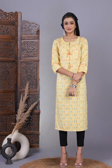 Yellow Pleated Kurti