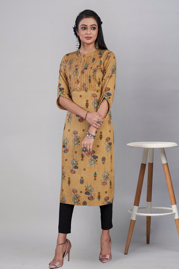 Light-Brown Flower Printed Kurti