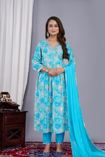 Angrakha Style 3 PC Suit (Sky Blue)