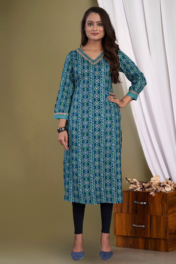 Bandhani Printed Green, Blue Kurti