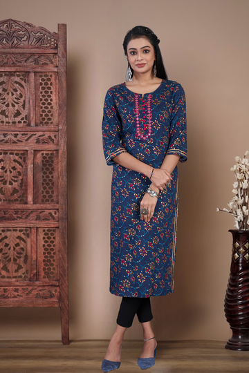 Blue Bandhani Printed Kurti