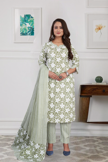 Cotton 3 Pc Set Pista Flower Print