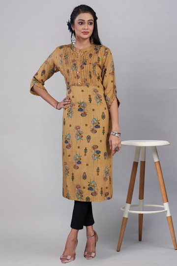 Light-Brown Flower Printed Kurti