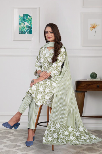 Cotton 3 Pc Set Pista Flower Print