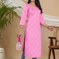 Light Pink Bandhani Printed Straight Kurti