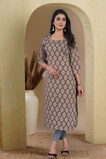 Black Printed Straight Kurti