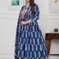 Cotton 3 Pc Suit Block Print Blue