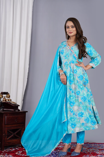 Angrakha Style 3 PC Suit (Sky Blue)