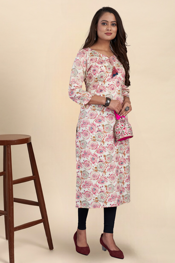 Flower Printed Kurta (Cream)