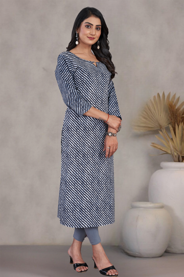 Black Laheriya Printed Straight Kurti