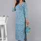 Light Blue Kalamkari Printed Straight Kurti