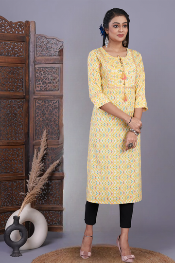 Yellow Pleated Kurti