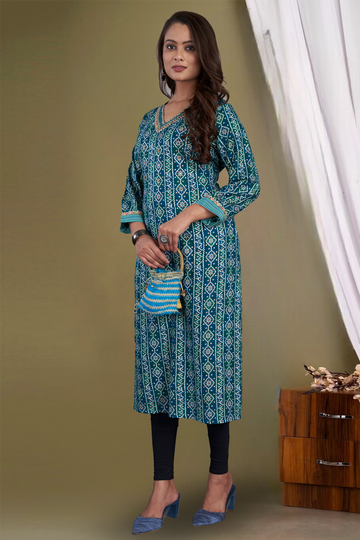 Bandhani Printed Green, Blue Kurti