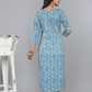 Light Blue Kalamkari Printed Straight Kurti