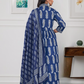 Cotton 3 Pc Suit Block Print Blue