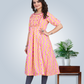 Pink Chevron Printed Flared Ethnic Dress