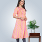 Pink Chevron Printed Flared Ethnic Dress